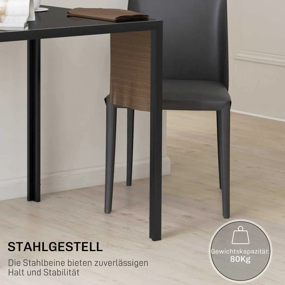 HOMCOM valgomasis stalas, kvadratinis virtuvinis stalas 4 asmenims, grūdinto stiklo stalas, išlaikantis iki 80 kg, virtuvei, valgomajam, 75 x 75 x 75 cm, juodas