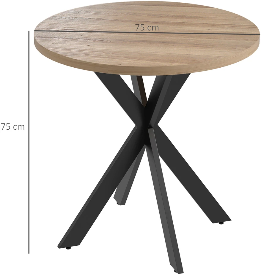 Apvalus valgomojo stalas 75 x 75 cm, modernus virtuvės stalas 2–4 asmenims su voro formos kojomis, rudas