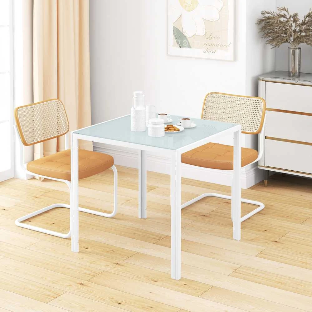 HOMCOM valgomojo stalas, kvadratinis virtuvinis stalas 4 asmenims, iš grūdinto stiklo, keliamoji galia iki 80 kg, virtuvei, valgomajam, 75 x 75 x 75 cm, baltas