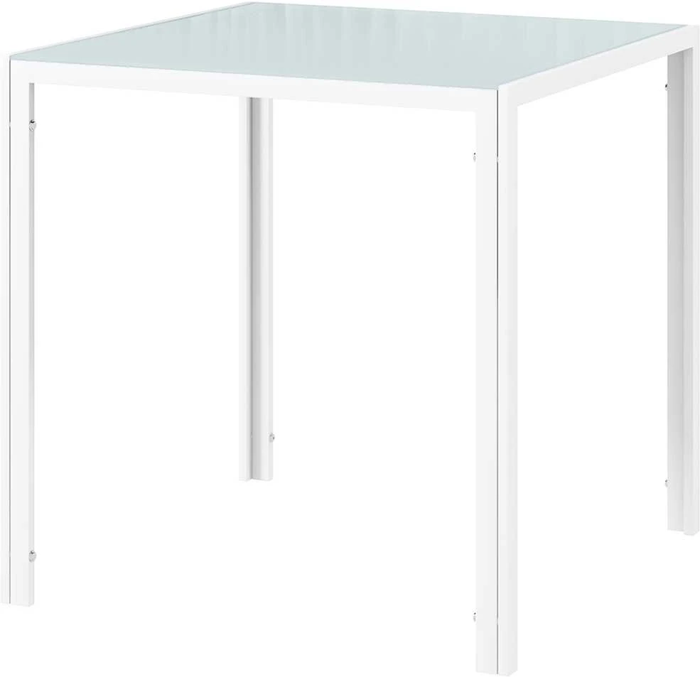 HOMCOM valgomojo stalas, kvadratinis virtuvinis stalas 4 asmenims, iš grūdinto stiklo, keliamoji galia iki 80 kg, virtuvei, valgomajam, 75 x 75 x 75 cm, baltas