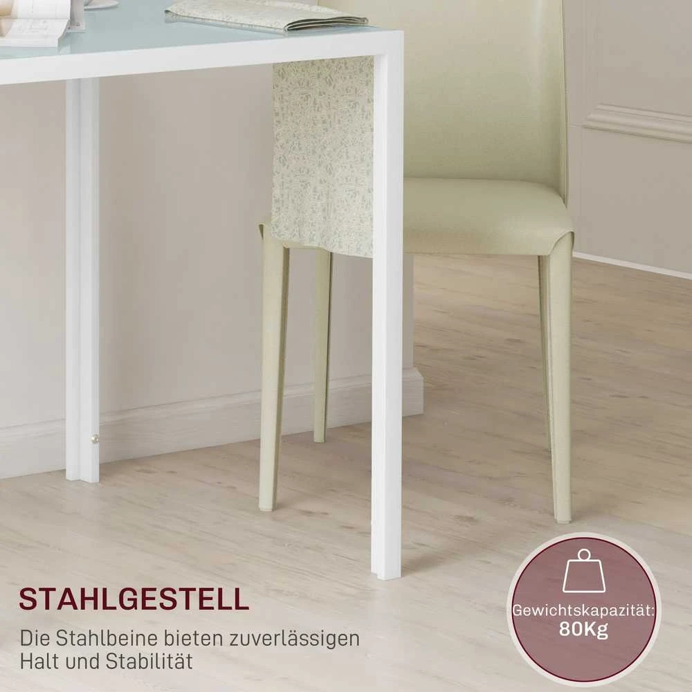 HOMCOM valgomojo stalas, kvadratinis virtuvinis stalas 4 asmenims, iš grūdinto stiklo, keliamoji galia iki 80 kg, virtuvei, valgomajam, 75 x 75 x 75 cm, baltas