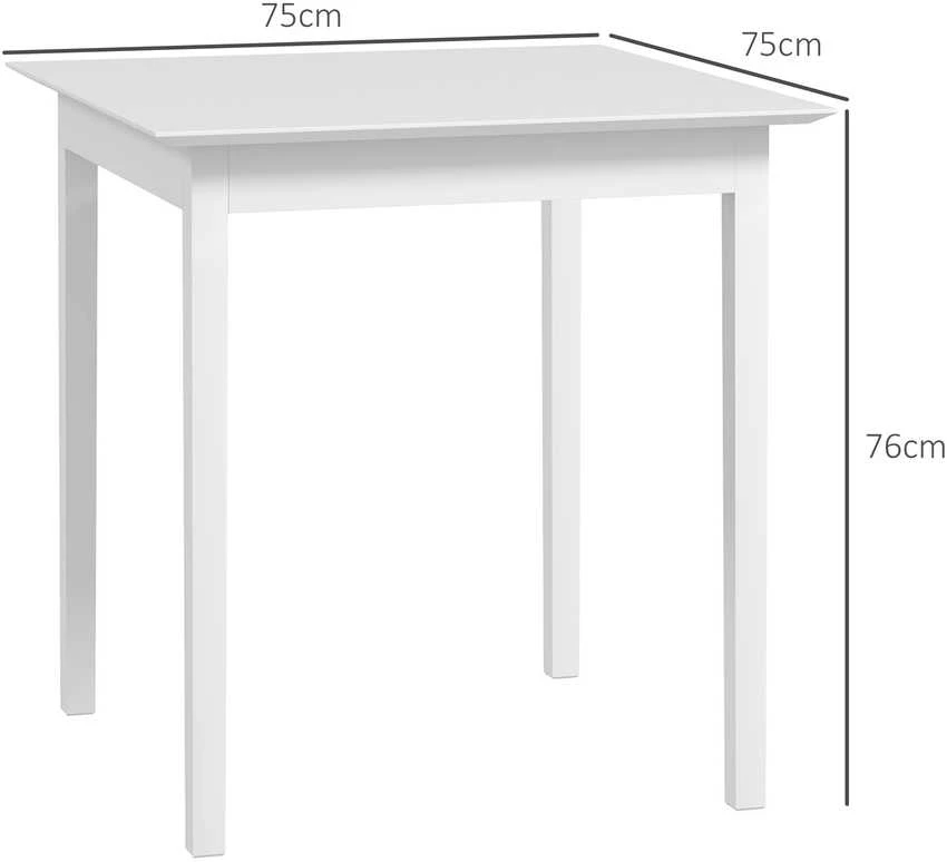 HOMCOM valgomojo stalas, virtuvinis stalas, kvadratinis stalas 2 asmenims, medinis svetainės stalas, skirtas virtuvei, valgomajam, baltas, 75 x 75 x 76 cm