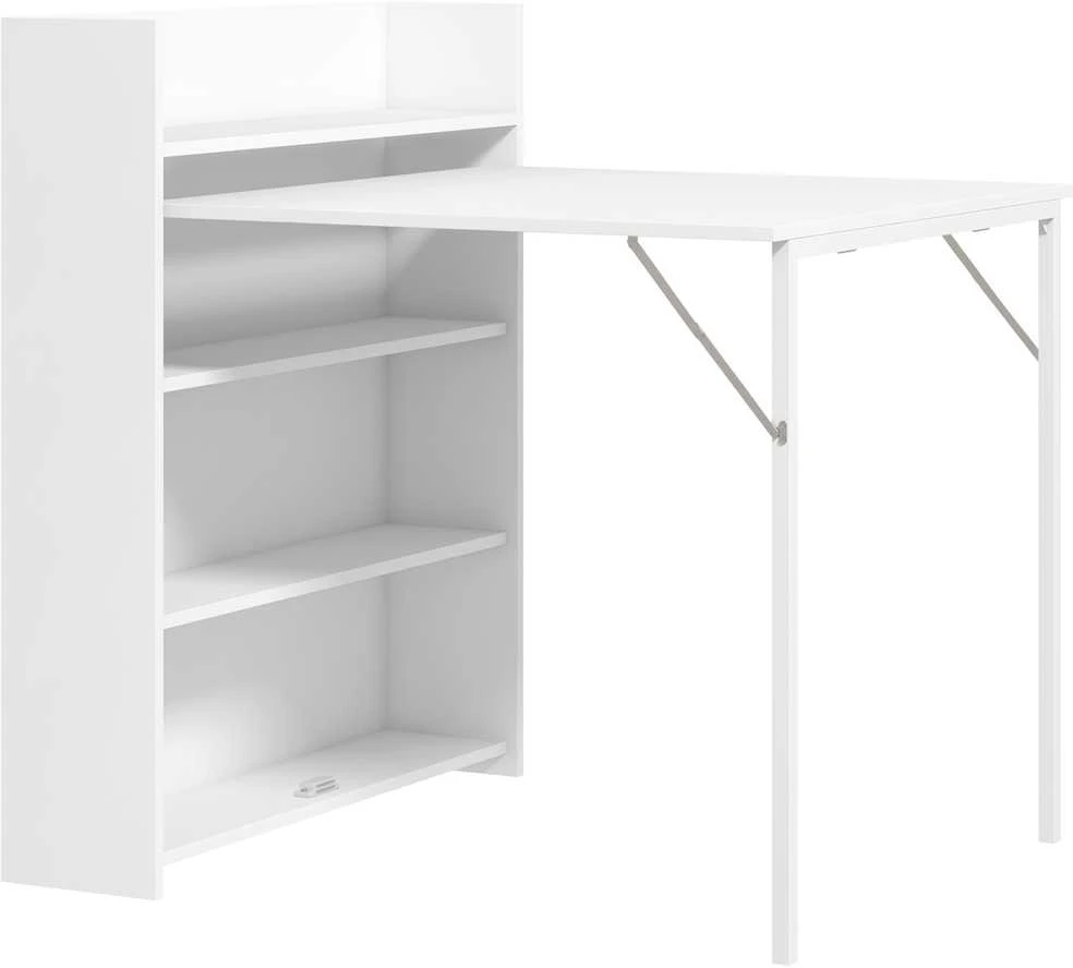 HOMCOM sulankstomas valgomasis stalas, virtuvinis stalas su 4 pakopų lentynomis 3 asmenims, sulankstomas stalas su apsauga nuo apvirtimo mažoms erdvėms, virtuvei, valgomajam, 80 x 90 x 93 cm, baltas