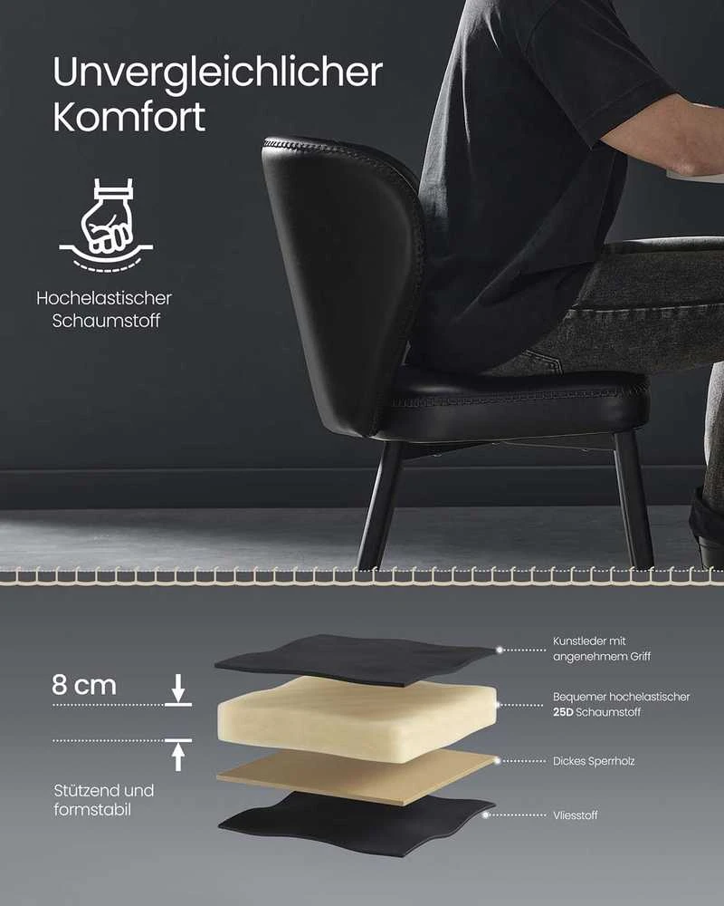 Songmics Vasagle EKHO kolekcija - Valgomojo kėdės, 2 vnt., juodos spalvos rašalas