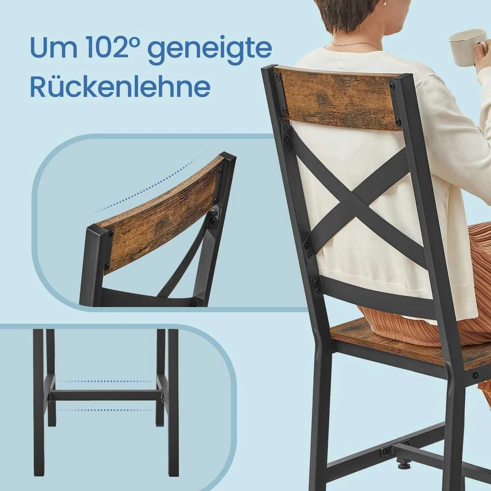 Songmics Valgomojo kėdės, 2 vnt., medinės ir plieninės, 43,4x43x95,5 cm