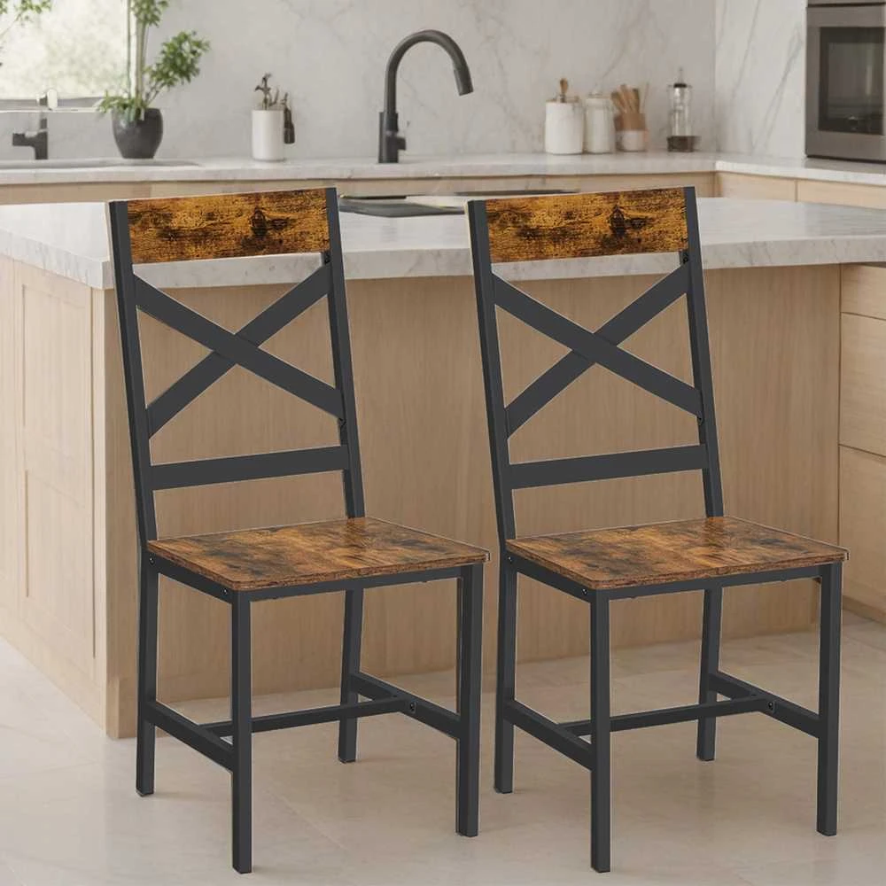 Songmics Valgomojo kėdės, 2 vnt., medinės ir plieninės, 43,4x43x95,5 cm