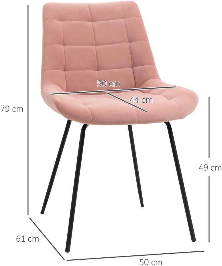 HOMCOM valgomojo kėdės, 2 vnt. komplektas, virtuvės kėdė su atlošu, rožinės spalvos aksominis apmušalas, retro dizainas, plieninės kojelės, svetainei