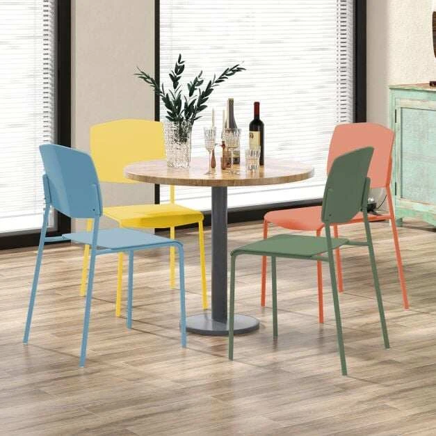 Valgomojo kėdės sukraunamos, be porankių, įvairiaspalvės, 54 × 46 × 84 cm, 4 vnt.