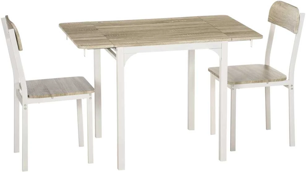 HOMCOM 3 dalių valgomojo baldų komplektas su 2 kėdėmis ir 1 stalu, sulankstomas stalo paviršius, plienas, MDF, natūrali+balta, 120 x 60 x 75 cm