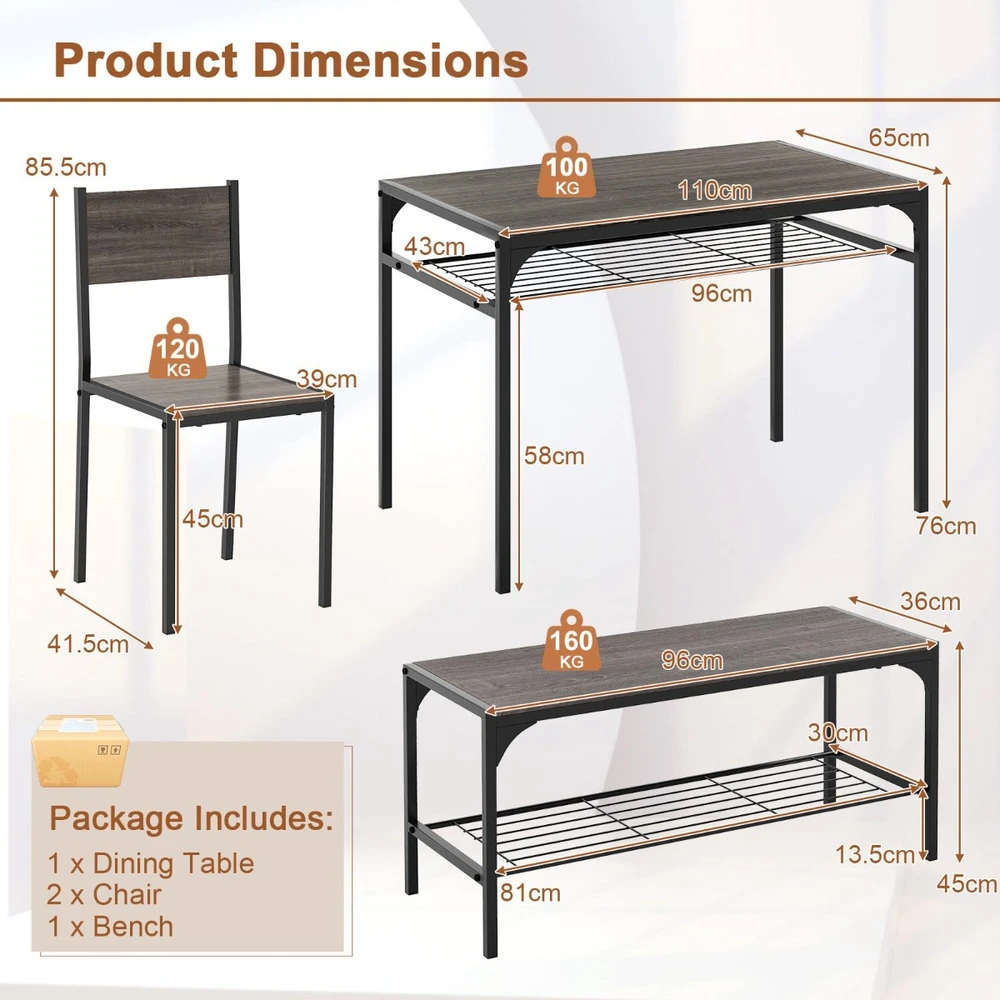 Valgomojo komplektas Rustic Brown/Gray 4 vnt.