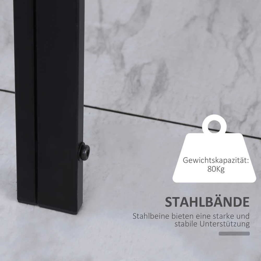 HOMCOM LED valgomasis stalas, virtuvės stalas 4 asmenims, grūdintas stiklas, metalas, juodas, 120x60x75 cm