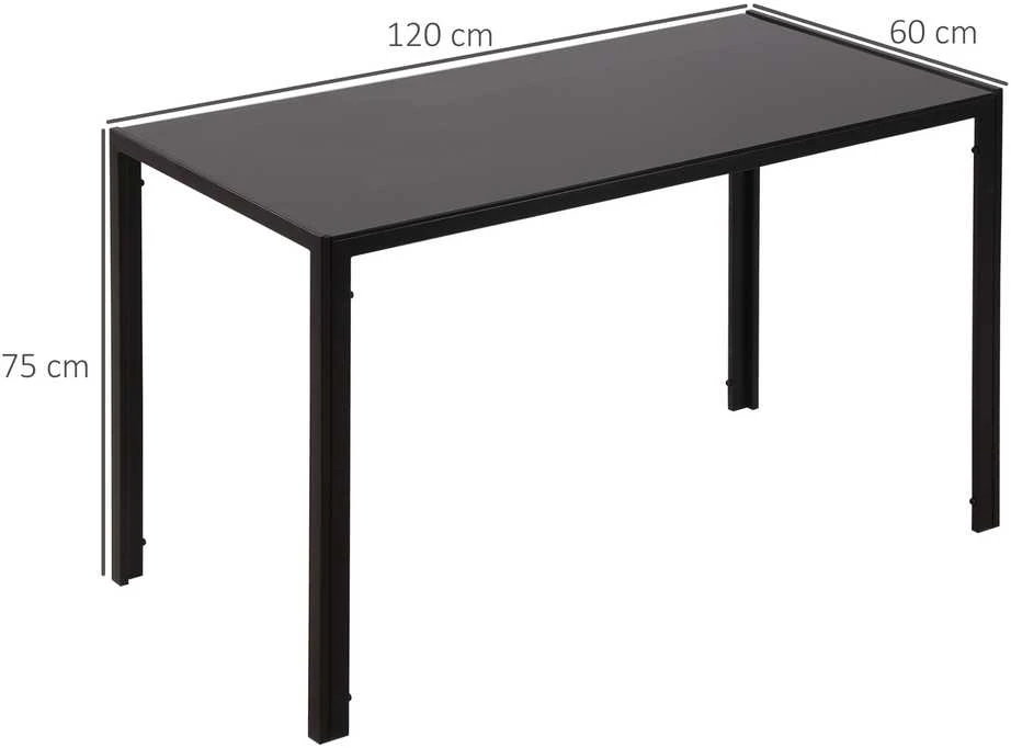 HOMCOM LED valgomasis stalas, virtuvės stalas 4 asmenims, grūdintas stiklas, metalas, juodas, 120x60x75 cm