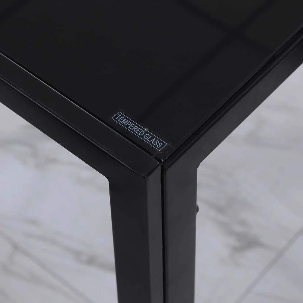 HOMCOM LED valgomasis stalas, virtuvės stalas 4 asmenims, grūdintas stiklas, metalas, juodas, 120x60x75 cm