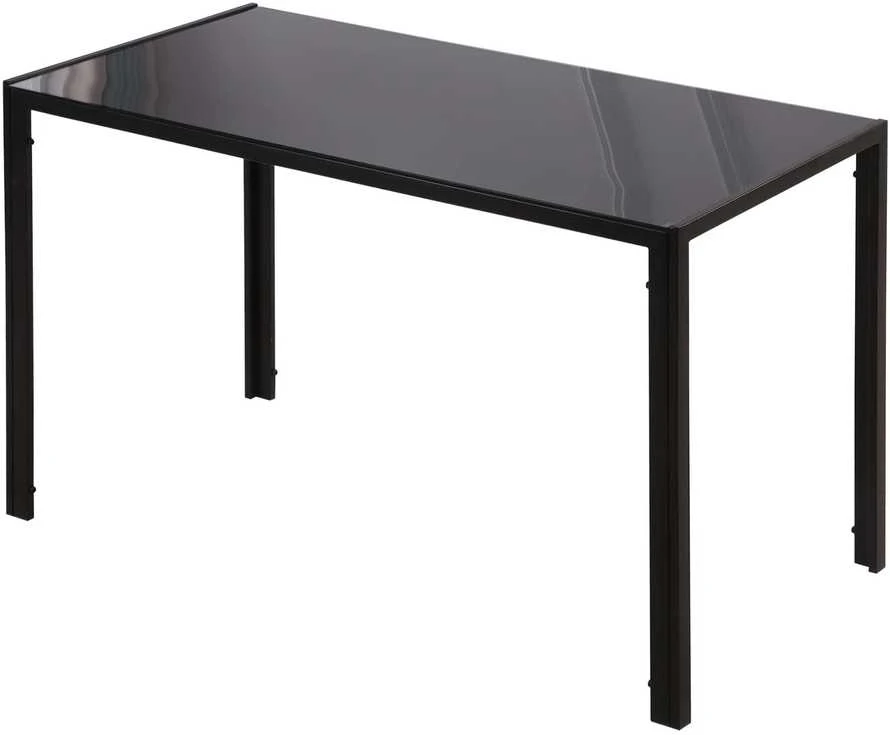 HOMCOM LED valgomasis stalas, virtuvės stalas 4 asmenims, grūdintas stiklas, metalas, juodas, 120x60x75 cm