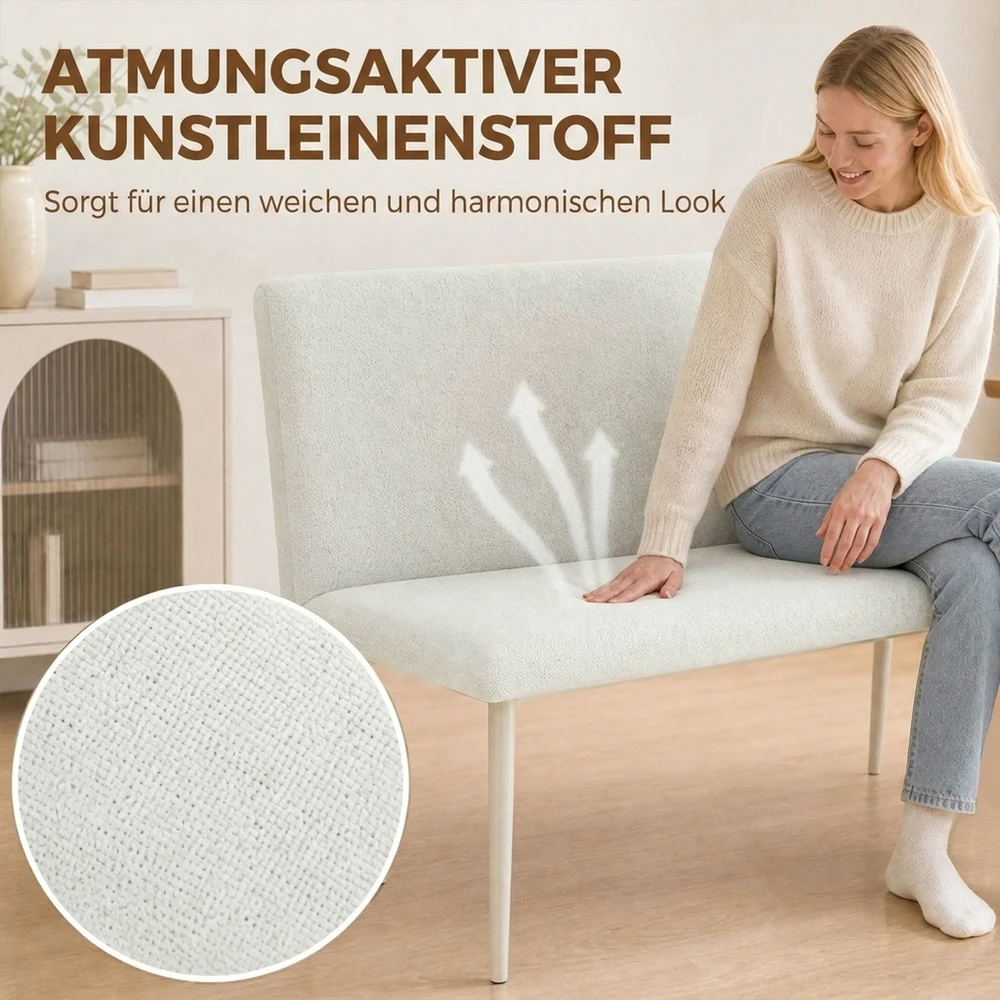 Valgomojo suolas su paminkštintu atlošu, kreminės baltos spalvos, 120 x 61,5 x 85 cm