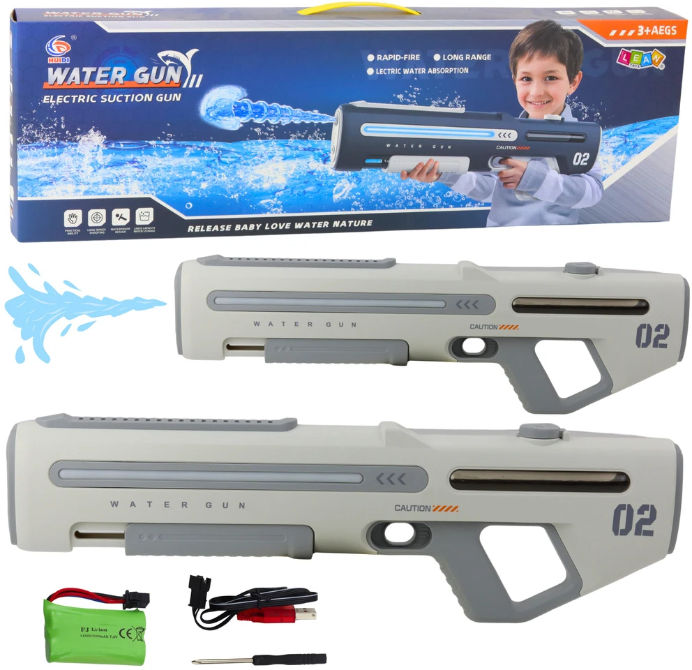 Lean Toys Elektrinis automatinis vandens pistoletas, baltas ir pilkas, 1000 ml, 61 cm