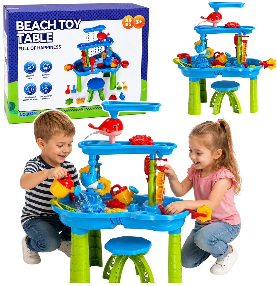 Lean Toys Vandens žaidimų stalas su kelių lygių vandens trasa ir kėdute, 61 × 63 cm