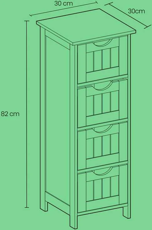Songmics VASAGLE balta spintelė su 4 stalčiais, 30x82x30 cm