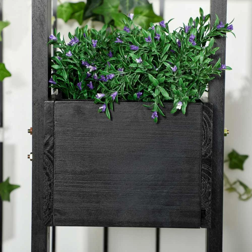 Outsunny gėlių dėžė, pakelta lysvė, vazonas su grotelėmis, modulinis dizainas, sieninė daržovių lysvė terasai, medžio masyvas, juoda, 90 x 45 x 170 cm