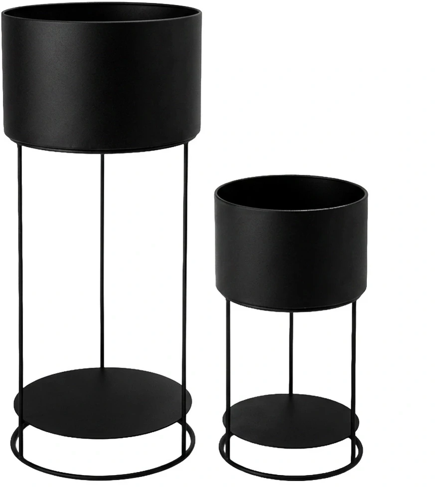 Vazonų stovų rinkinys metalinis, juodas, 25 × 25 × 56,5 cm, 2 vnt.
