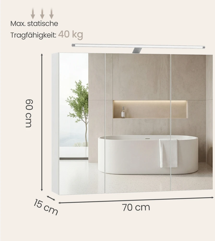 Songmics Veidrodinė spintelė 15 x 70 x 60 cm