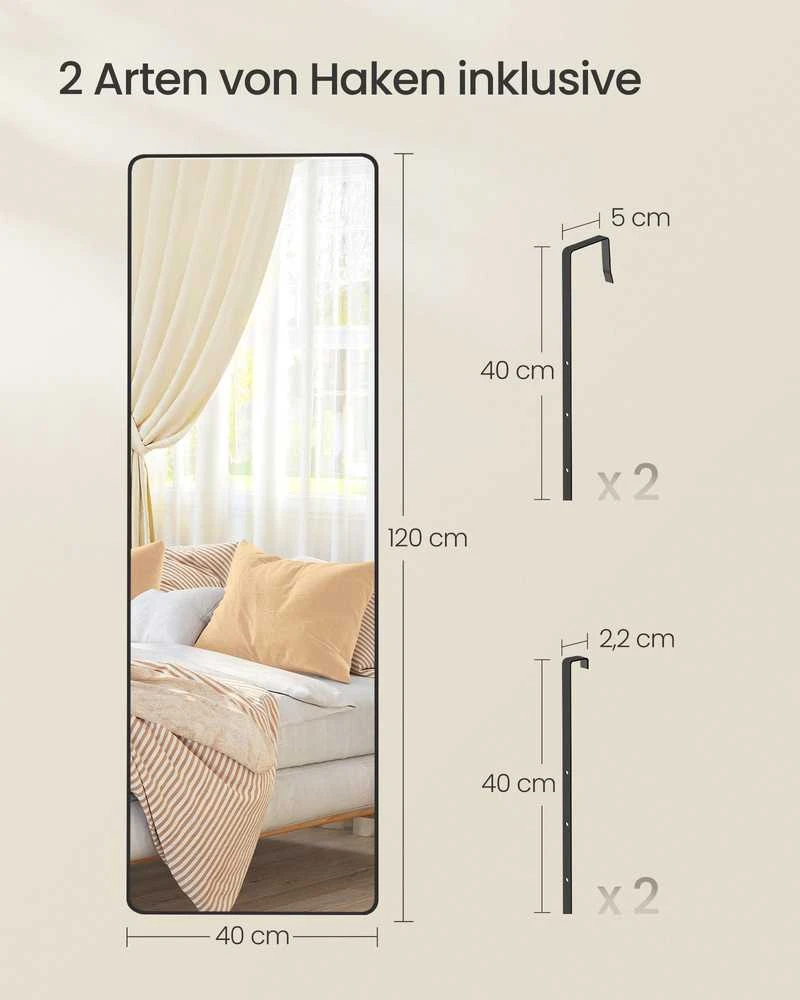 Songmics 120 x 40 cm stačiakampio formos stačiakampio formos veidrodis su juodu rašalu