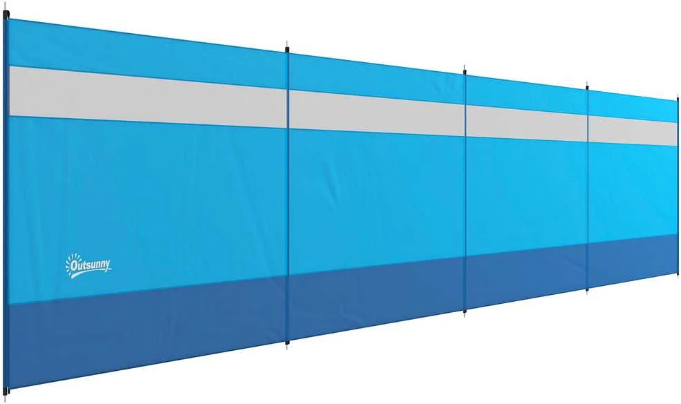 Outsunny stovyklavimo užuovėja nuo vėjo, 4 panelės, apsauga nuo vėjo su langeliu, nešiojimo krepšys, paplūdimiui, stovyklavimui, 725 x 140 cm, mėlyna
