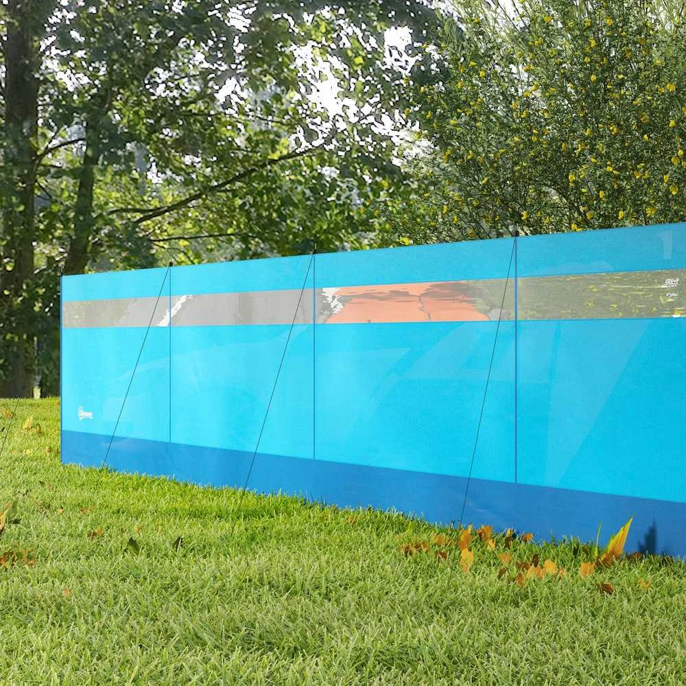 Outsunny stovyklavimo užuovėja nuo vėjo, 4 panelės, apsauga nuo vėjo su langeliu, nešiojimo krepšys, paplūdimiui, stovyklavimui, 725 x 140 cm, mėlyna