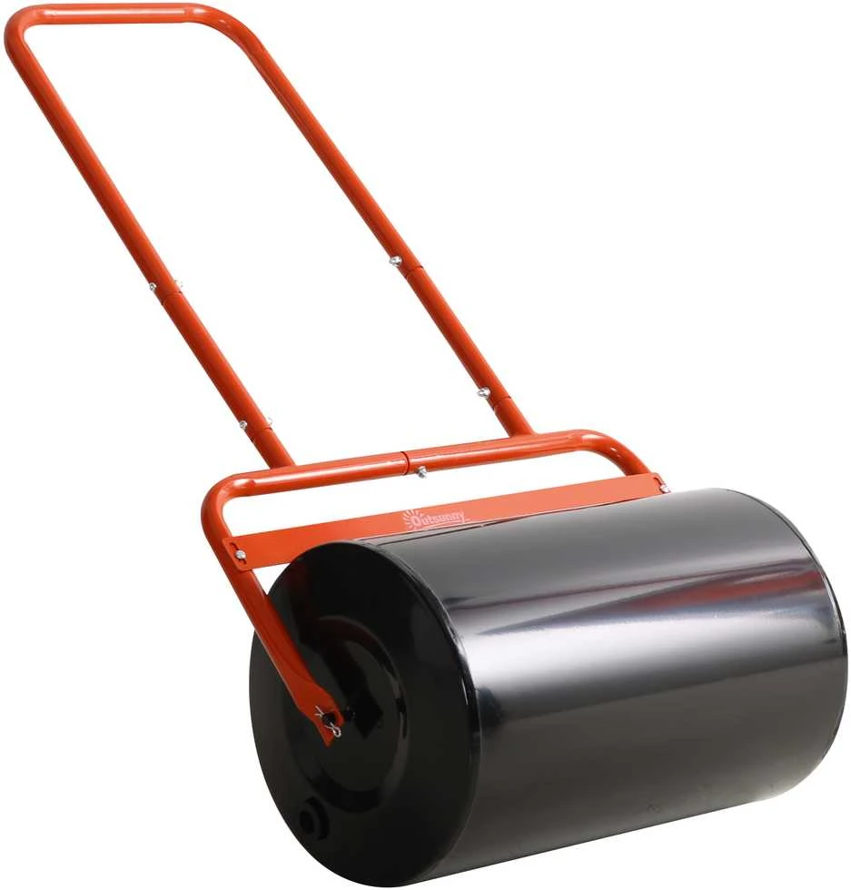 Outsunny vejos volas 50 cm pločio, sodo volas, užpildomas 38 l vandens / 62 kg smėlio, rankinis volas su U formos rankena, plieno vejos volas, raudonas