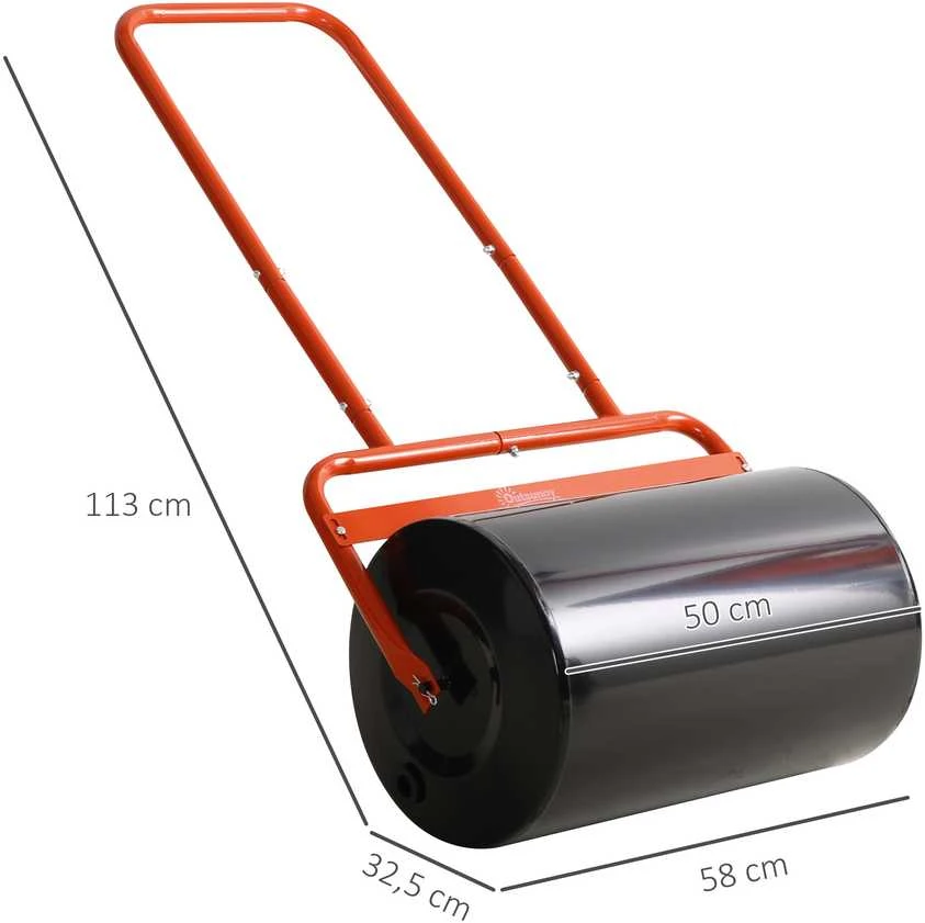 Outsunny vejos volas 50 cm pločio, sodo volas, užpildomas 38 l vandens / 62 kg smėlio, rankinis volas su U formos rankena, plieno vejos volas, raudonas