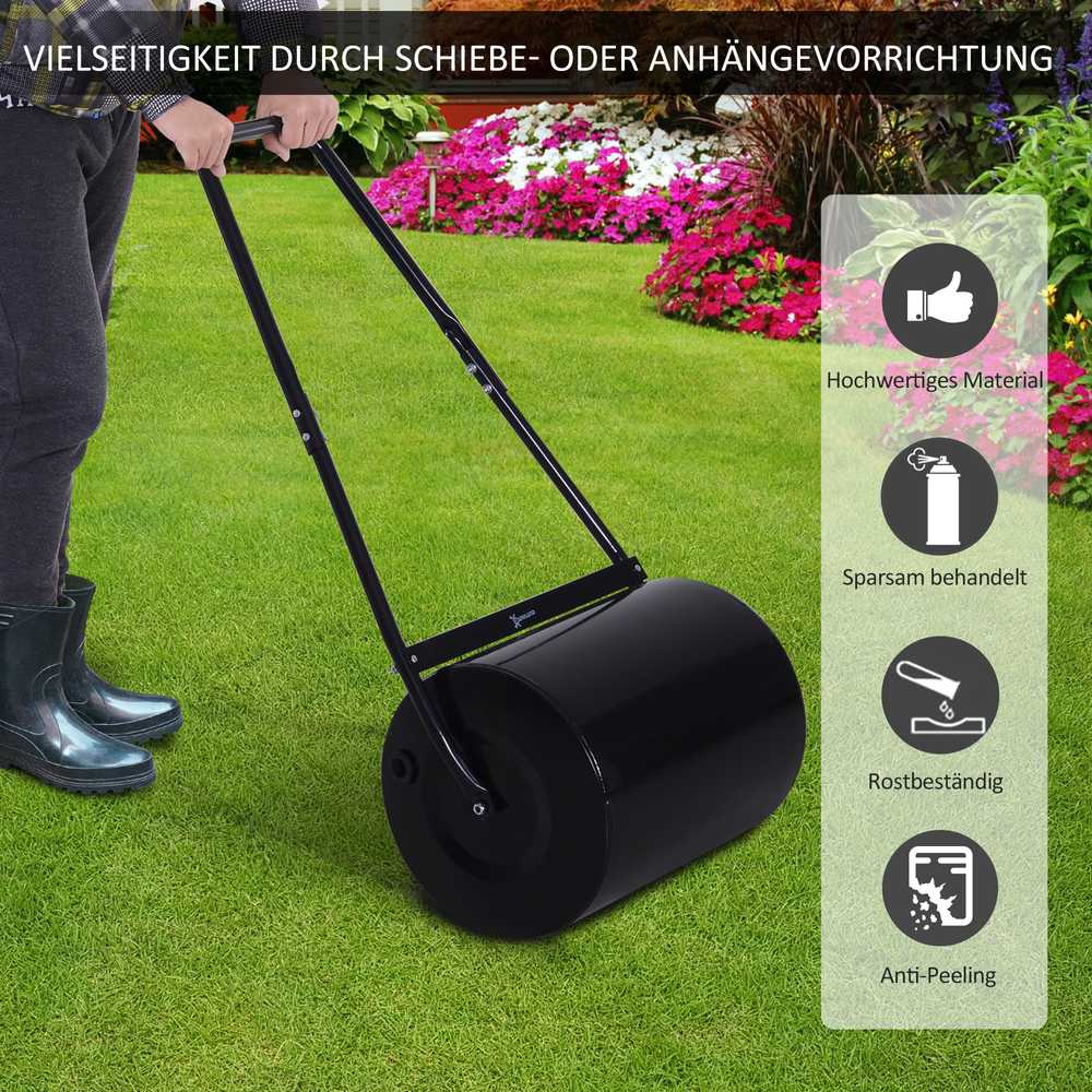 Outsunny vejos volas su U formos rankena, sodo volas, 40 cm skersmuo, 60 l vandens/smėlio talpa, metalinis, juodas, 57 x 40 x 123 cm