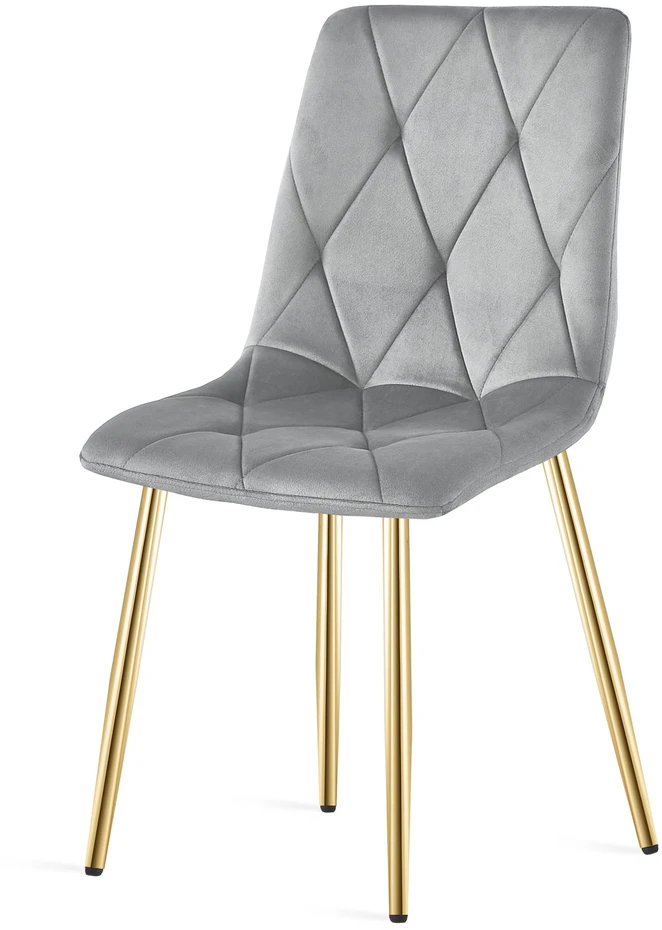 Leobert Veliūrinė kėdė su auksinėmis metalinėmis kojomis, šviesiai pilka, 45 × 54 × 86,5 cm