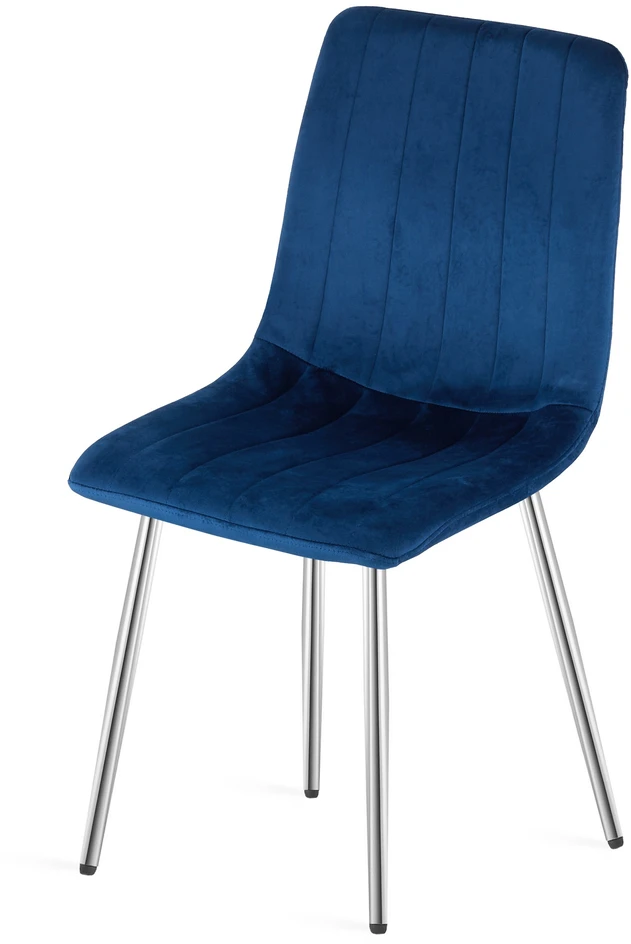 Velvetinė kėdė su chromuotomis kojomis, tamsiai mėlyna, 86 cm, 4 vnt.