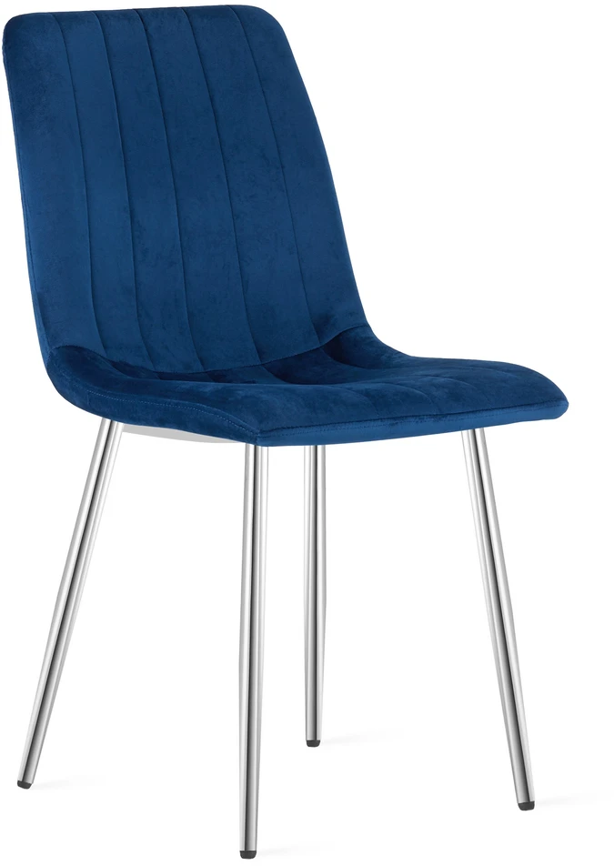 Velvetinė kėdė su chromuotomis kojomis, tamsiai mėlyna, 86 cm, 4 vnt.