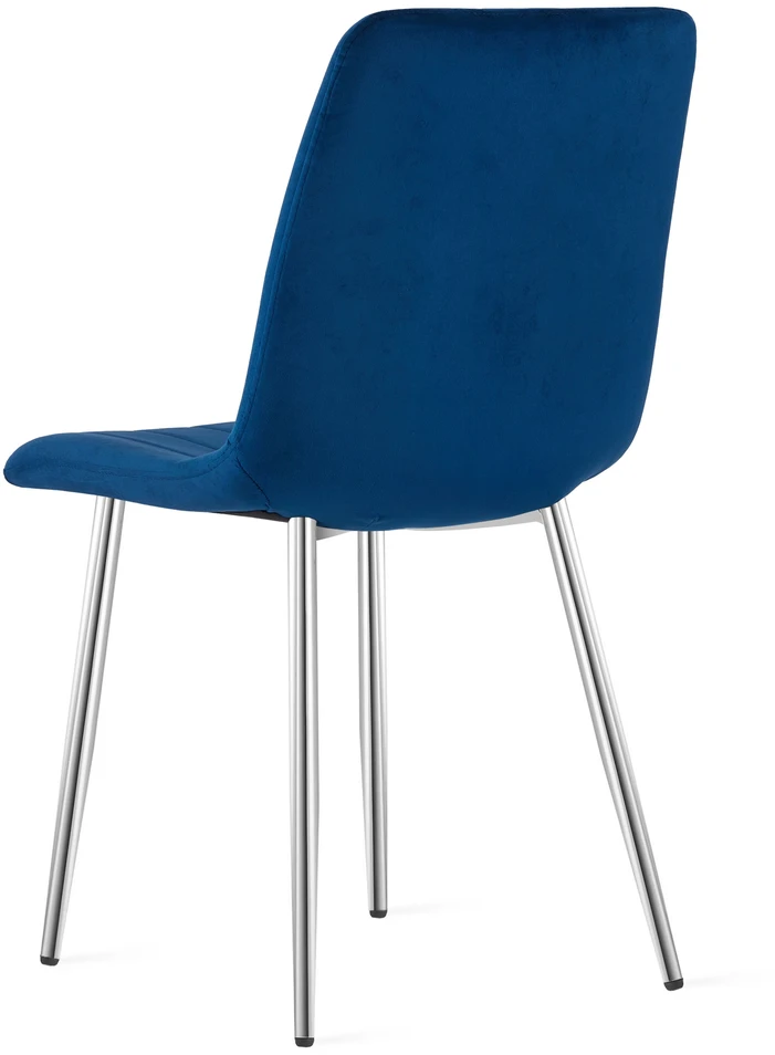 Velvetinė kėdė su chromuotomis kojomis, tamsiai mėlyna, 86 cm, 4 vnt.