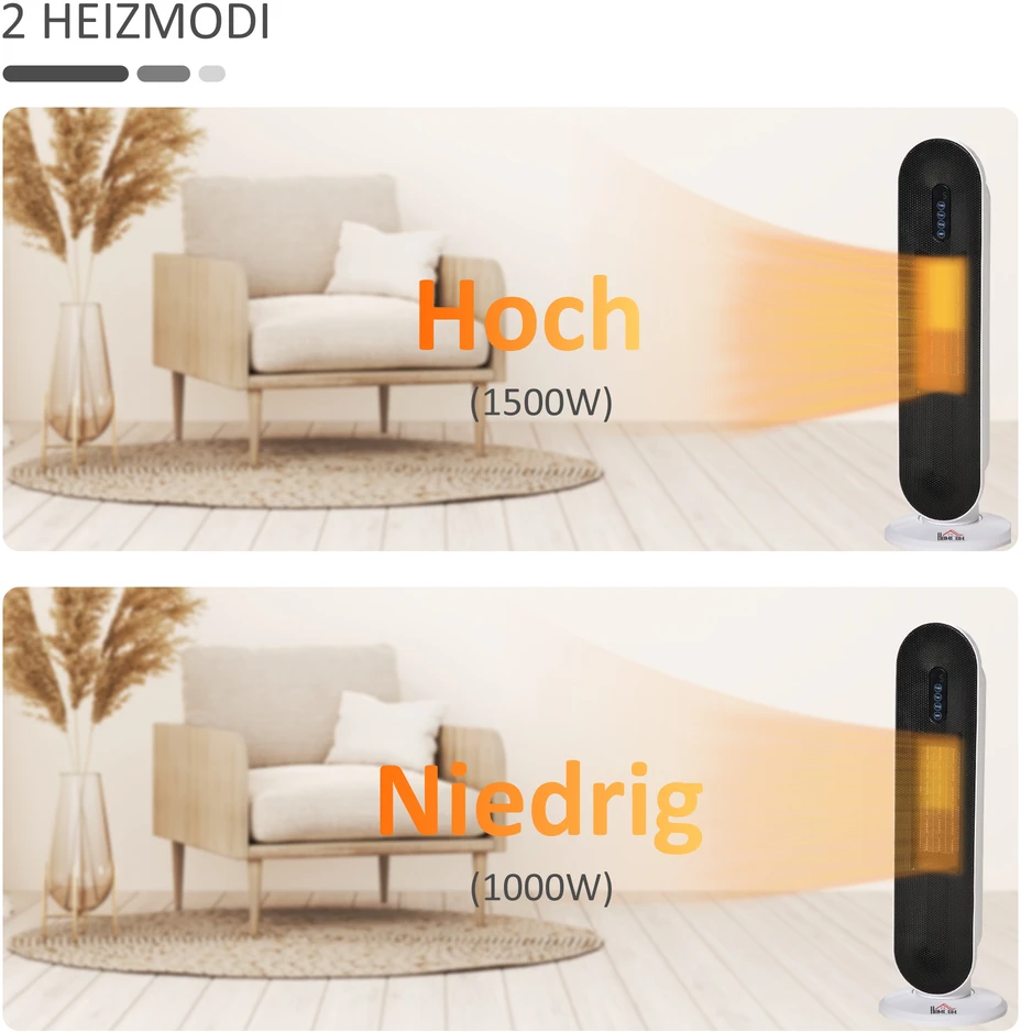 Homcom Ventiliatorinis šildytuvas 2000 W su nuotolinio valdymo pulteliu 21 x 21 x 63,5 cm