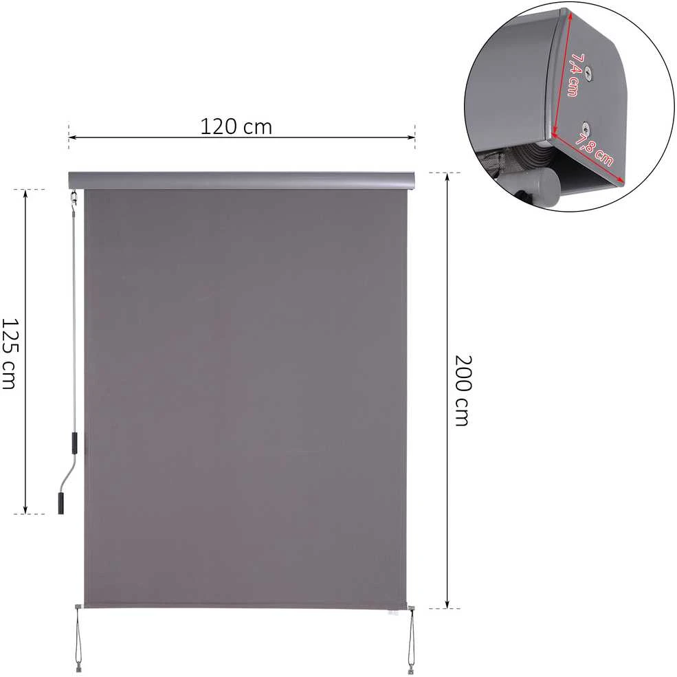 Outsunny vertikali balkono markizė, apsauga nuo vėjo ir saulės su rankena, poliesteris + aliuminis, pilka, 120 x 200 cm