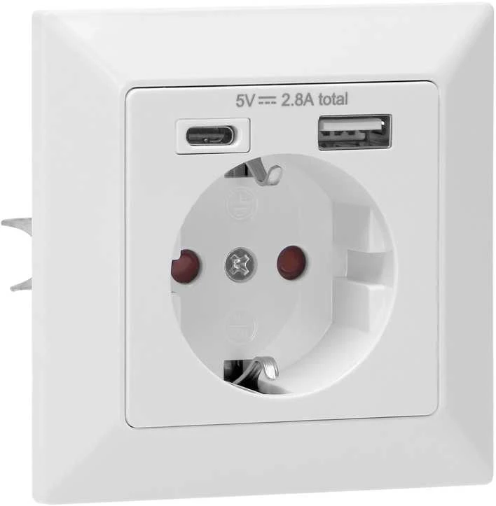 Orno Viengubas elektros lizdas 2P+Z (Schuko) su USB-A ir USB-C jungtimis