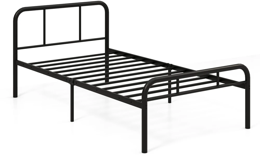 Viengulė metalinė lova su galvūgaliu ir kojūgaliu, juoda, 208 x 95 x 81 cm
