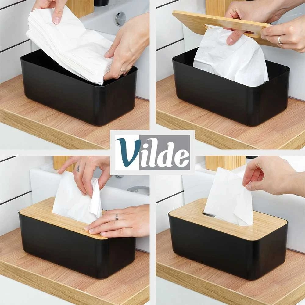 Vilde juodas bambukinis servetėlių dėklas 24x13x9,5 cm