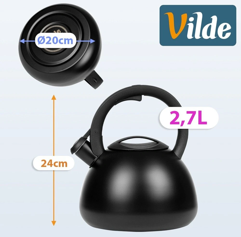 Virdulys su automatiniu švilpuku, juodas, 2,7 l