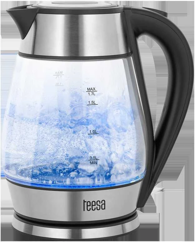 TEESA elektrinis virdulys, stiklas + inox, 2000 W, juodas, 1.7 l