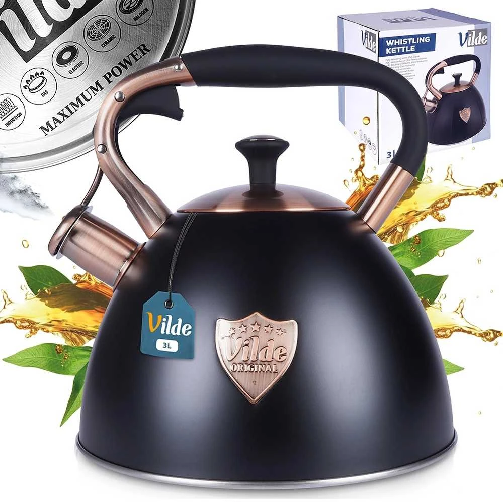 Vilde Švilpiantis virdulys, plieno, juodas, 3 l