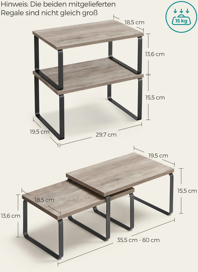 Songmics Prieskonių lentynėlė, 4 vnt., su metaliniu rėmu 19,5 x 29,7 x 15,8 cm