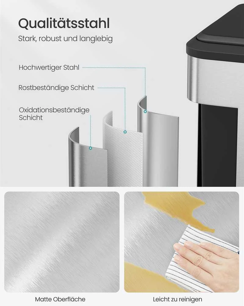 Songmics Virtuvės šiukšlių dėžė sidabrinės spalvos metalu