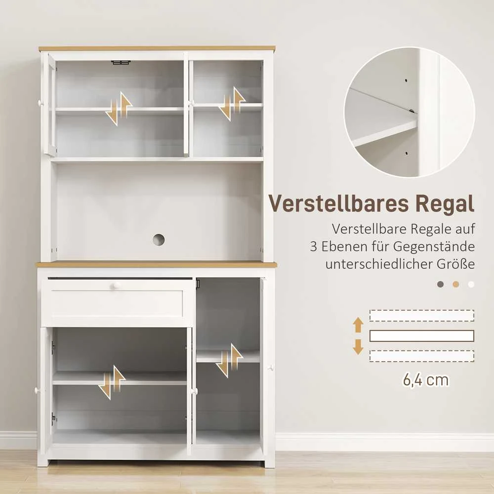 HOMCOM Virtuvės spintelė, virtuvės bufetas su stalčiumi, universali spintelė su 2 atvirais lygiais, 3 spintelės, vitrina su stalviršiu, skirta svetainei, balta, 100 x 40 x 180 cm