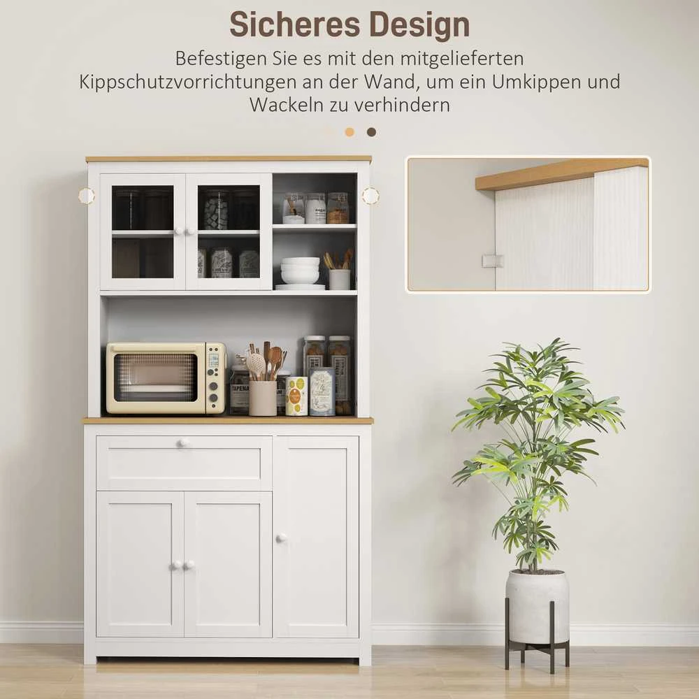 HOMCOM Virtuvės spintelė, virtuvės bufetas su stalčiumi, universali spintelė su 2 atvirais lygiais, 3 spintelės, vitrina su stalviršiu, skirta svetainei, balta, 100 x 40 x 180 cm