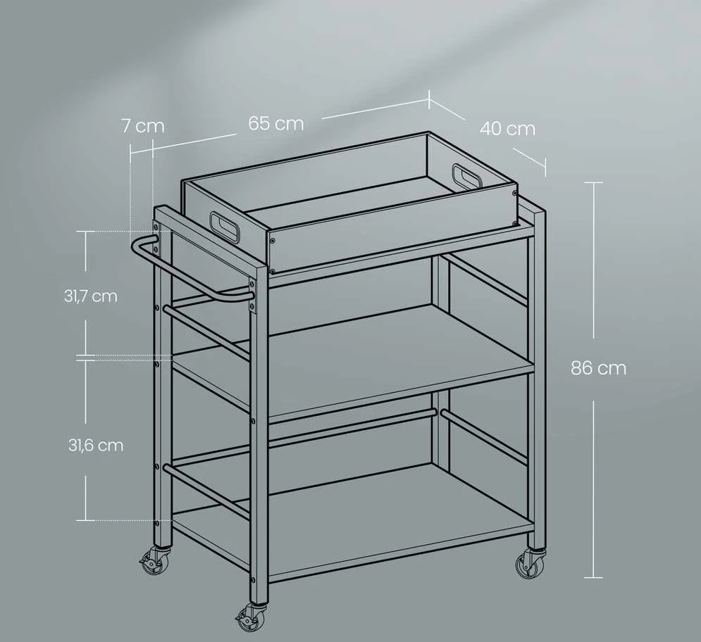 Songmics Virtuvės vežimėlis su padėklu 65 × 40 × 86 cm