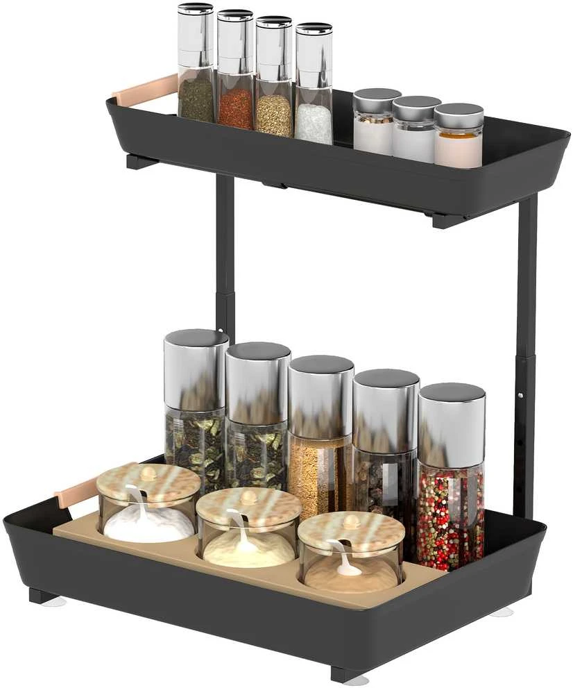 HOMCOM virtuvės lentyna, reguliuojamo aukščio pastatoma lentyna su 2 krepšiais, kavos baras 40 x 30 x 33,5–42 cm