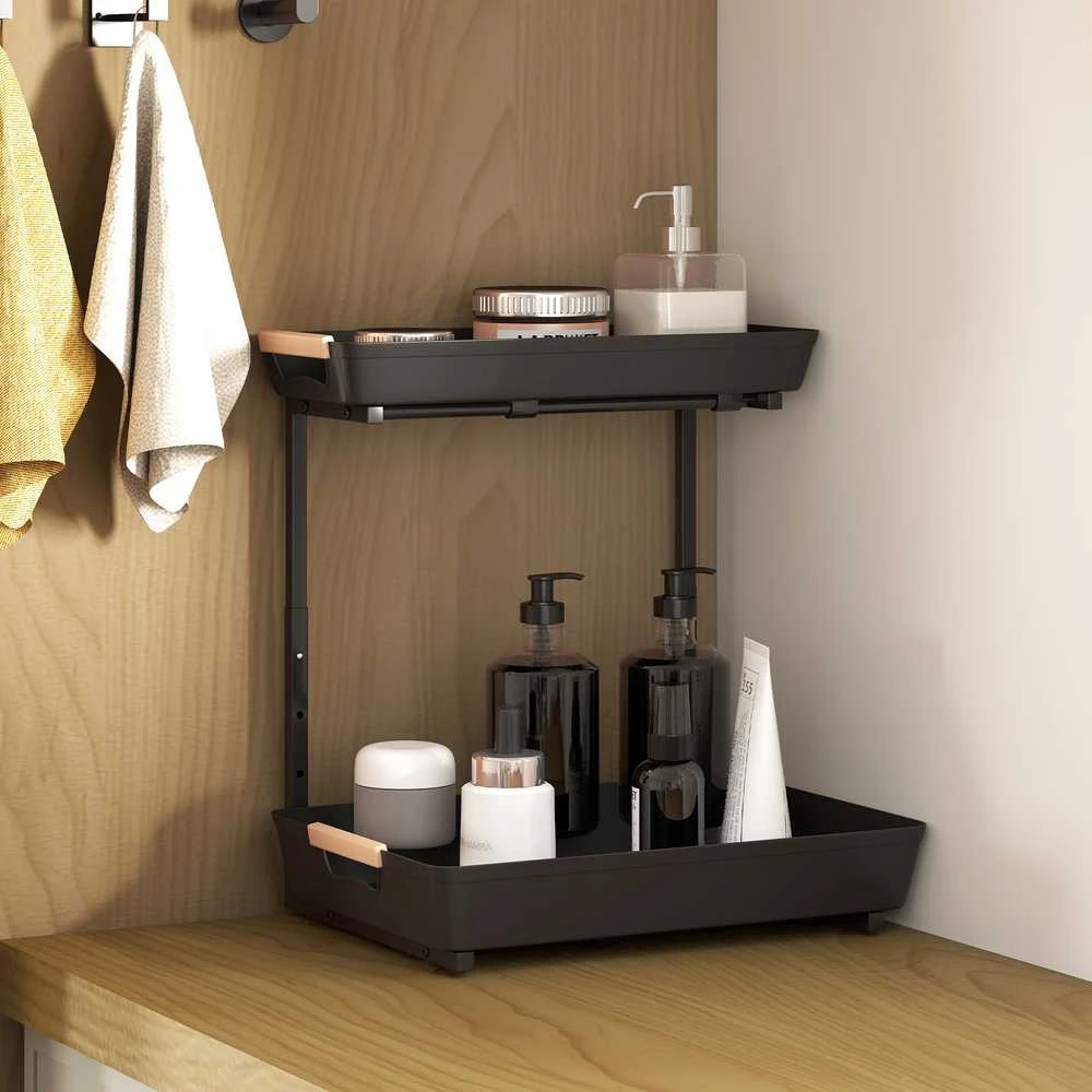 HOMCOM virtuvės lentyna, reguliuojamo aukščio pastatoma lentyna su 2 krepšiais, kavos baras 40 x 30 x 33,5–42 cm